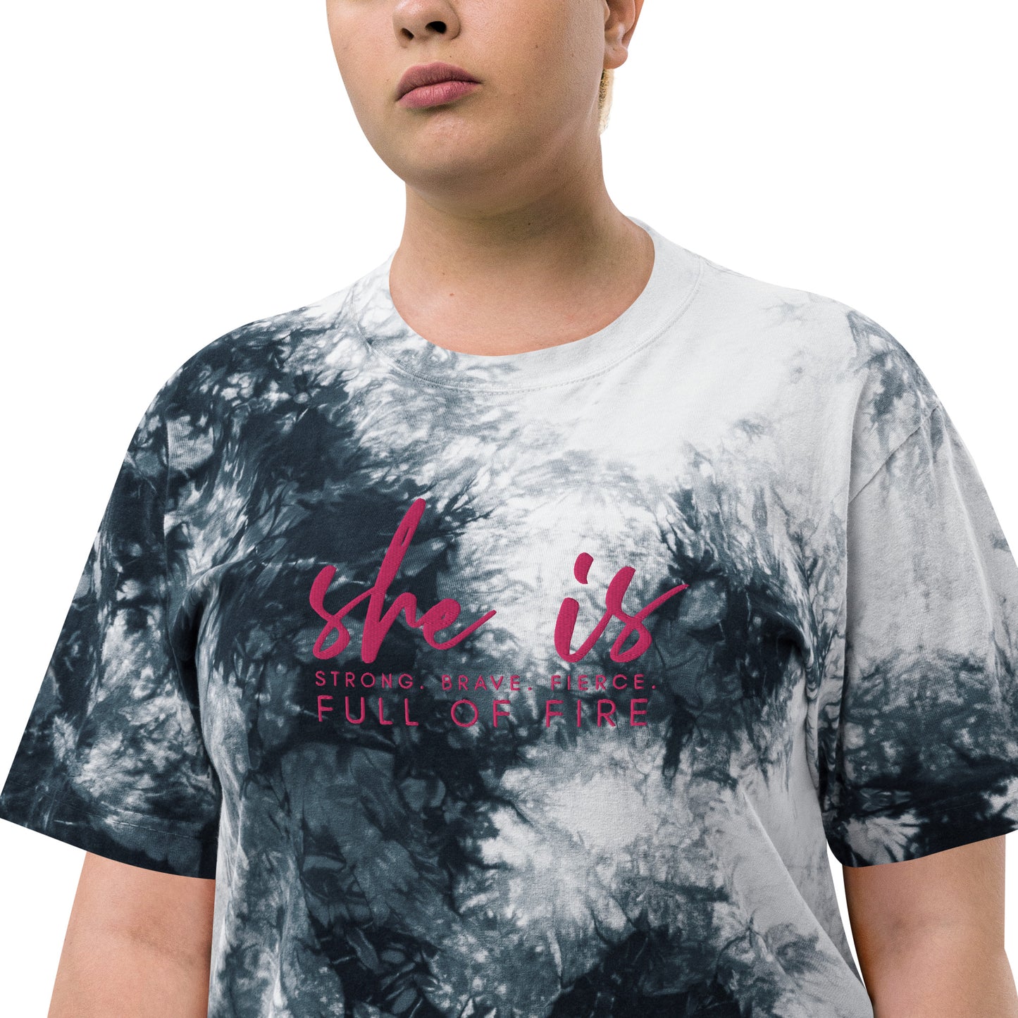 "She is Strong" Embroidered Oversized tie-dye Tee - Empowerment Collection - Self Love Saga  Self-love Apparel, Mental Health Matters